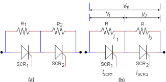 SCR in Series. Resistance equalization, voltage equalization​​​​​​