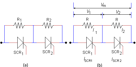 SCR in Series. Resistance equalization, voltage equalization​​​​​​