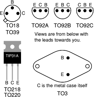 Transistor Leads for Some Common Case Styles